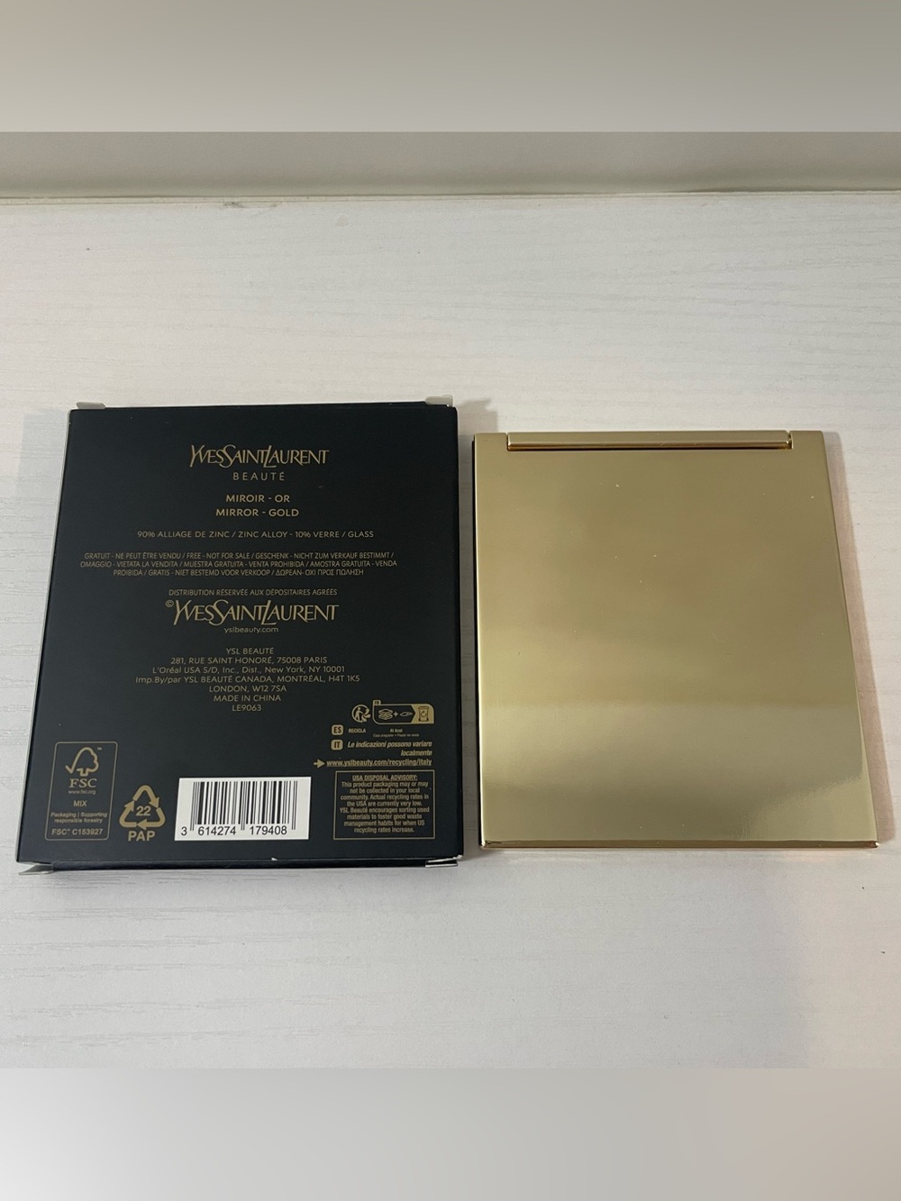 Yves Saint Laurent YSL Logo Gold Frame Compact Pocket Mirror - Picture 3 of 4